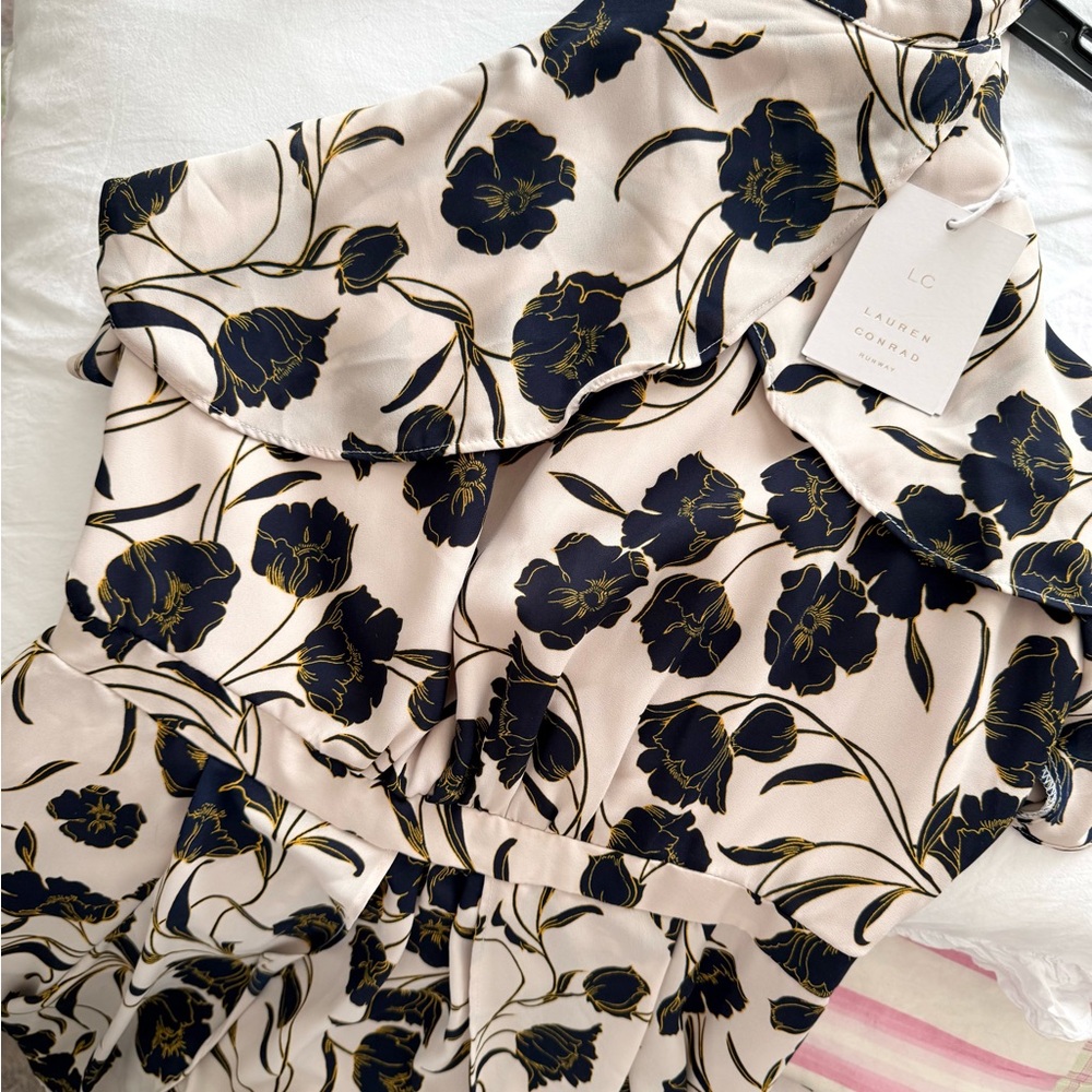 LC Lauren Conrad Navy and Cream Floral Dress Runway Collection
